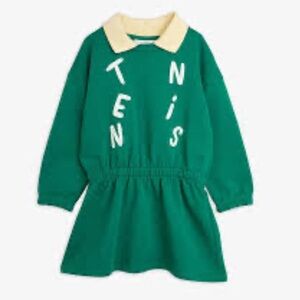 Mini Rodini girls green TENNIS sweater dress GOTS organic cotton collared dress